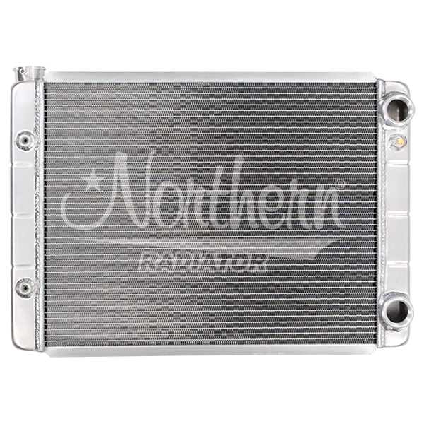 Northern Radiator 204129 Radiator, Dual Pass, 28 in W x 19 in H x 3.125 in D, Passenger Side Inlet / Outlet, Aluminum, Natural, Automatic, GM, Each