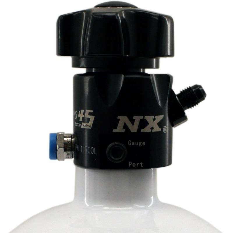 Nitrous Express 11700L Nitrous Oxide Bottle Valve, Lightning 45, 45 Degree, Pickup Tube, Aluminum, Black Anodized, 10 lb Bottles, Each
