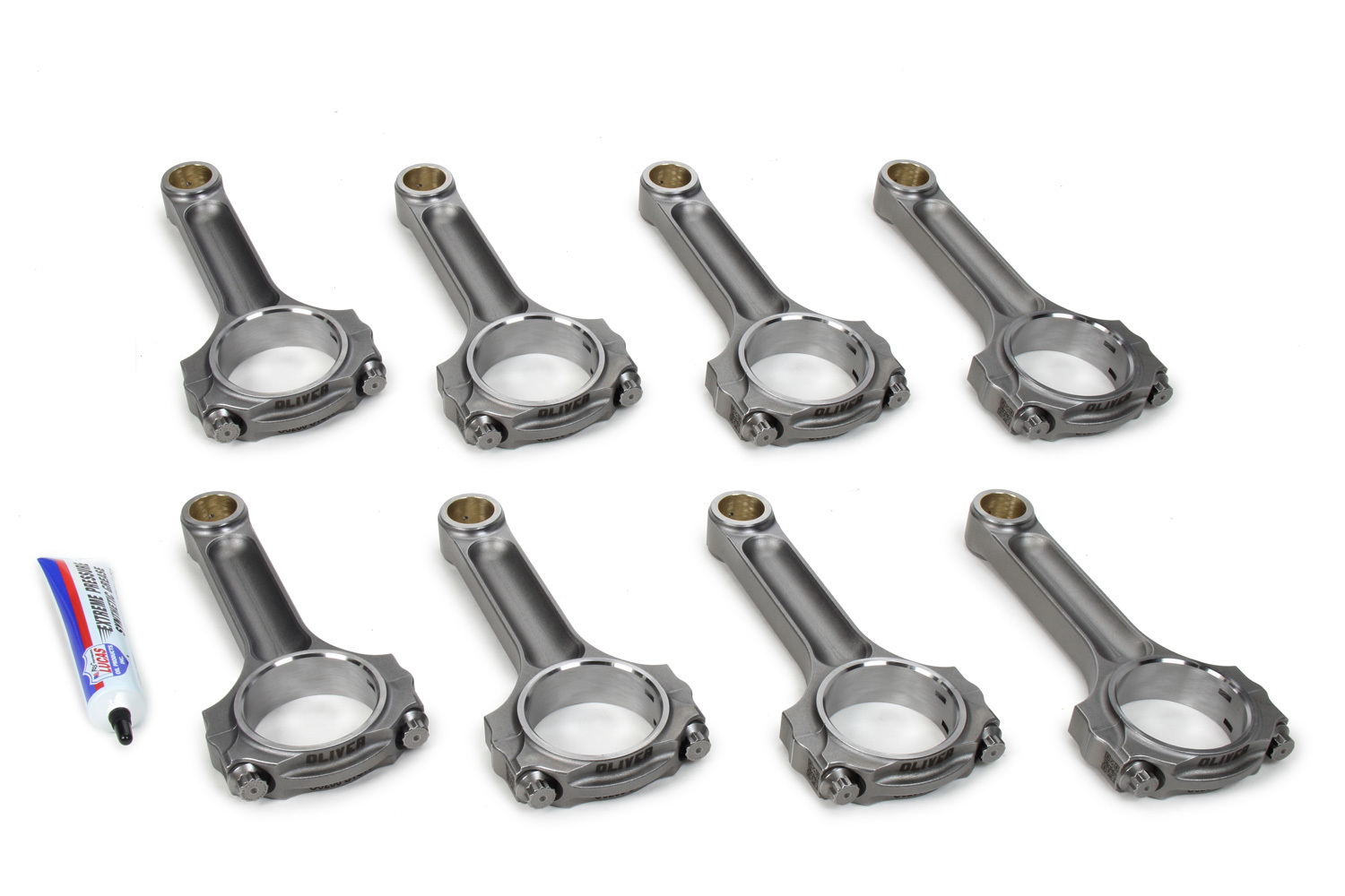 Oliver Rods C6000Q4UL8 Connecting Rod, Ultra Light, I Beam, 6.000 in Long, Bushed, 3/8 in Cap Screws, Steel, Natural, Small Block Chevy, Set of 8