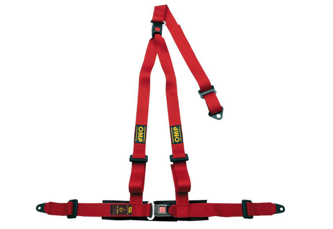 OMP Racing DA509061 Harness, Strada 3 Series, 3 Point, Push Button Buckle, Pull Down Adjust, Bolt-On / Wrap Around, Y-Type Harness, Red, Kit