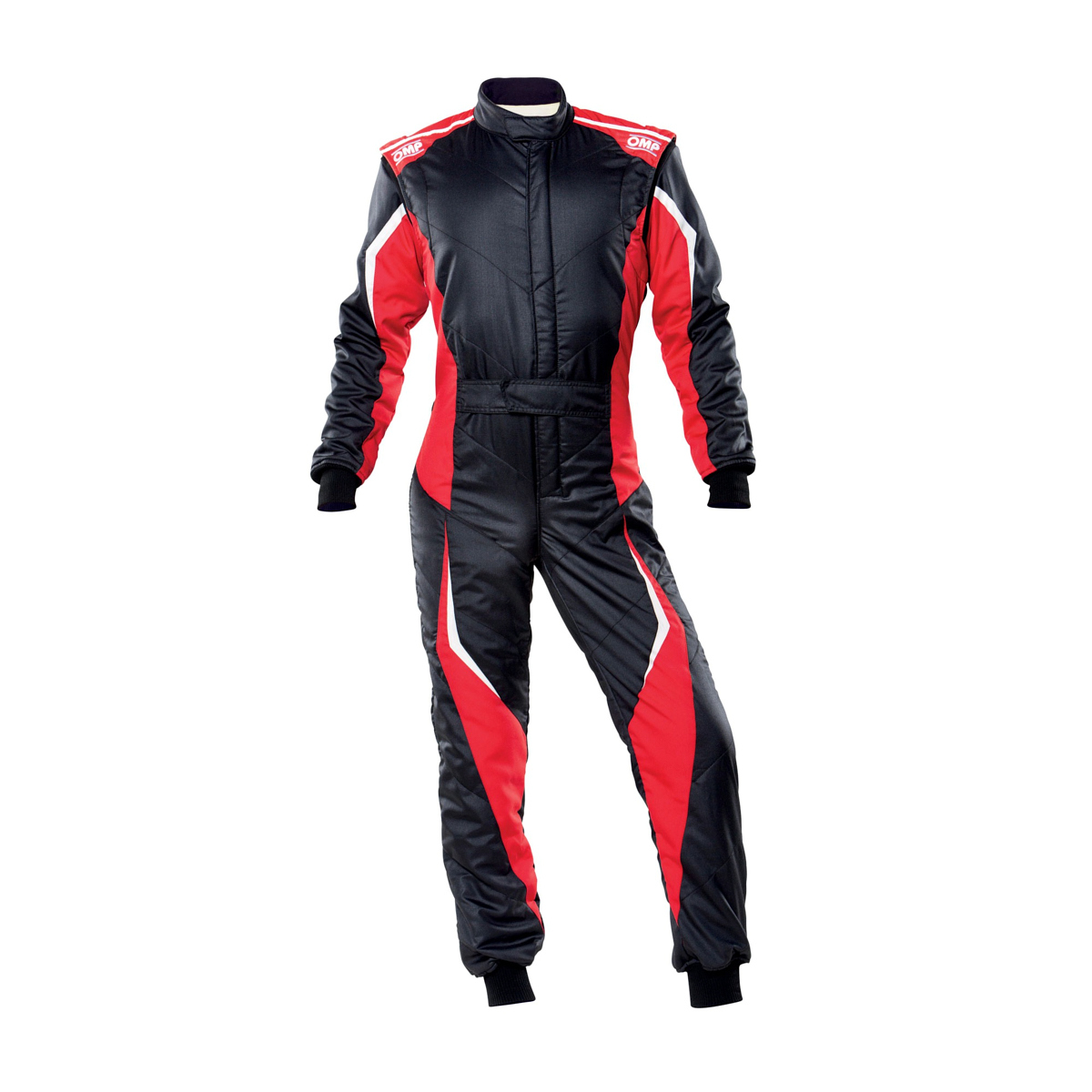 OMP Racing IA01859E06052 Driving Suit, Tecnica Evo, 1-Piece, SFI 3.2A/5, FIA Approved, Double Layer, Fire Retardant Fabric, Black / Red, Size 52, Each