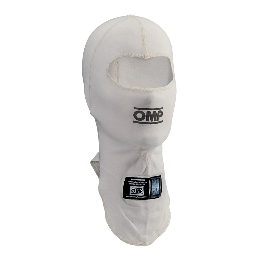 OMP Racing IAA758020SM Head Sock, One Balaclava, Single Eyeport, FIA Approved, Single Layer, White, Small / Medium, Each