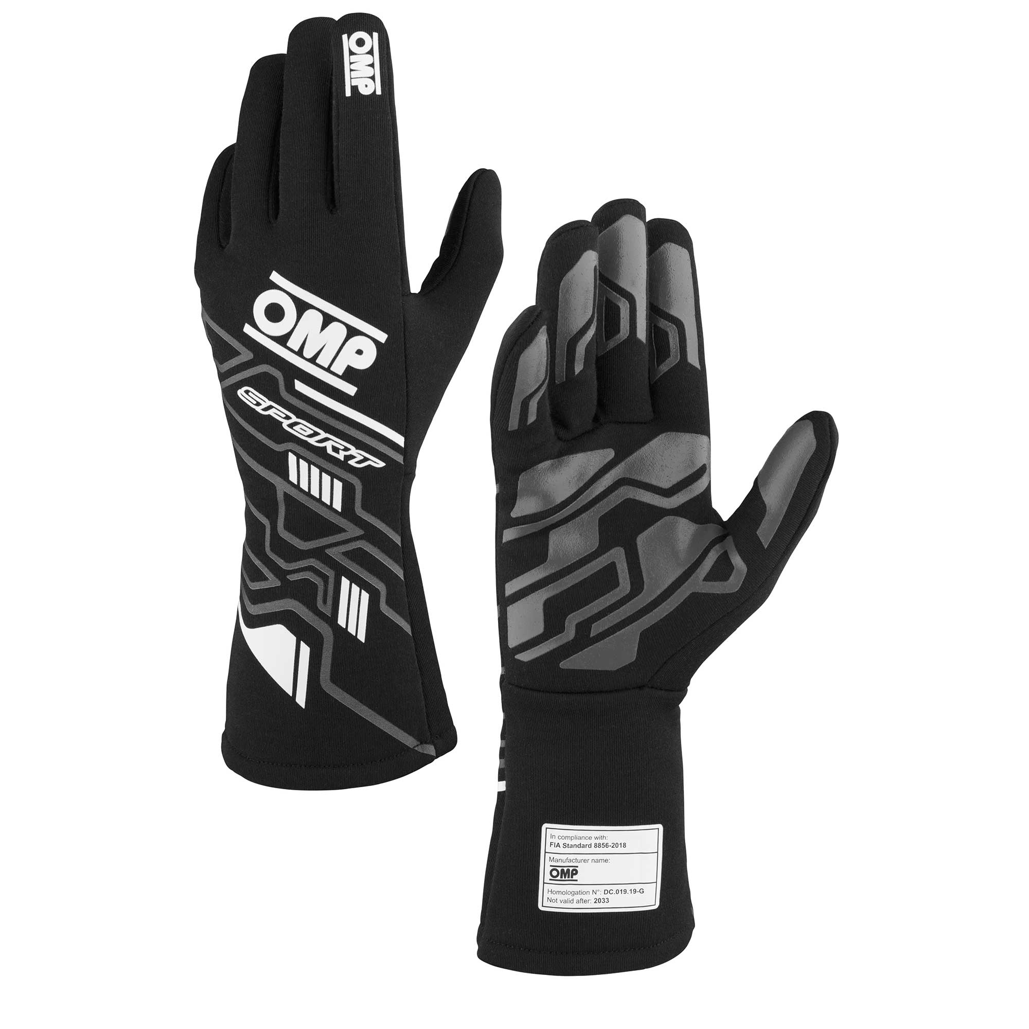 OMP SPORT GLOVES FIA 8856-2018 MY2025 BLACK / WHITE SZ L thumbnail 2
