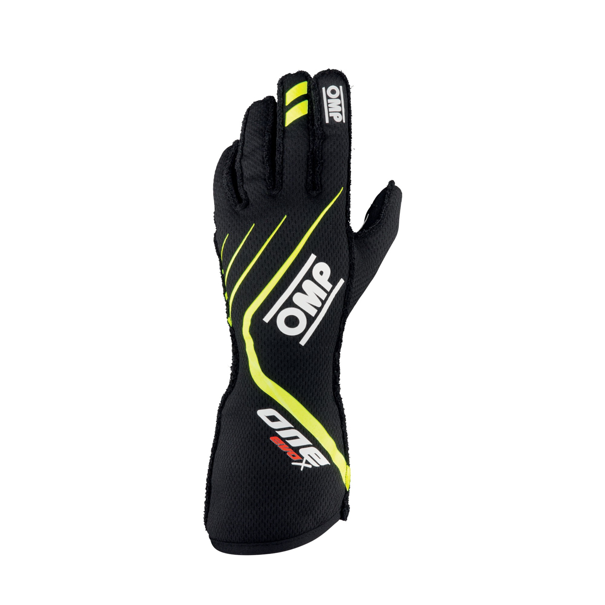 OMP Racing IB771NGIM Driving Gloves, One EVO X, FIA Approved, Double Layer, Fire Retardant Fabric, Black / Fluorescent Yellow, Medium, Pair