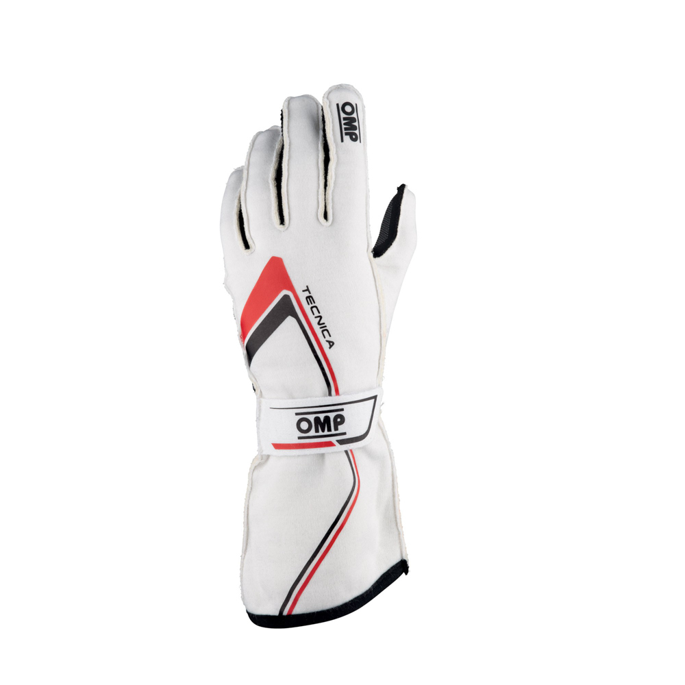 OMP Racing IB772WM - Gloves, Tecnica, Driving, FIA Approved, Double Layer, Fire Retardant Fabric, White, Medium, Pair