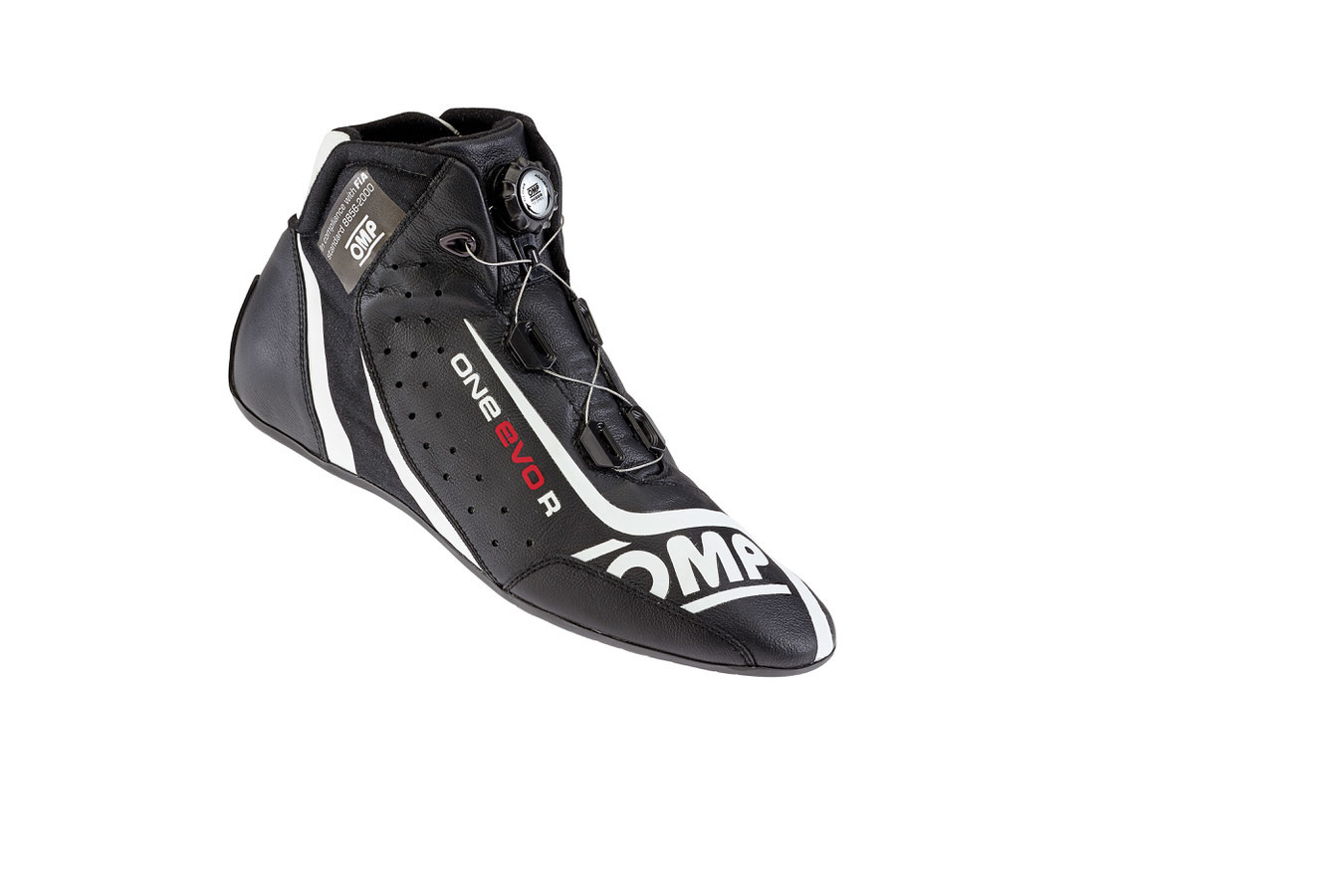 OMP Racing IC80507141 - Shoe, One Evo R, Driving, Mid Top, FIA Approved, Leather Outer, Fire Retardant Fabric Inner, Black, Euro Size 41, Pair