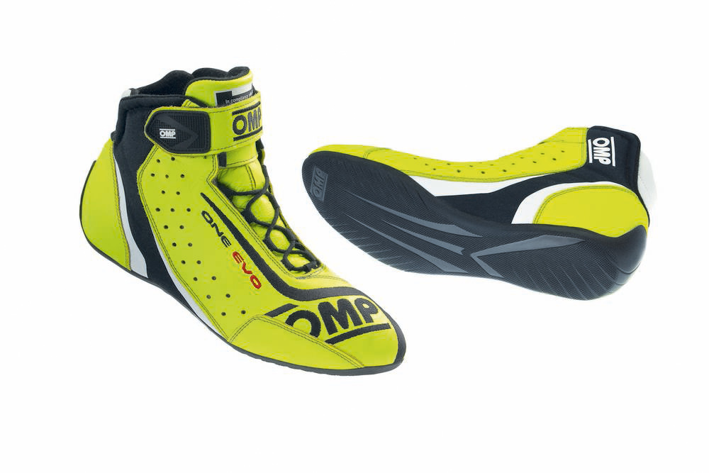 OMP Racing IC80609944 - Shoe, One Evo R, Driving, Mid Top, FIA Approved, Leather Outer, Fire Retardant Fabric Inner, Yellow, Euro Size 44, Pair