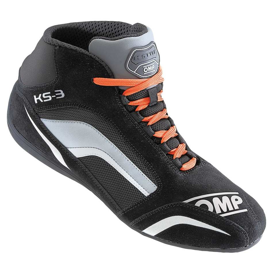 OMP Racing IC81307733 - Shoe, KS-3, Driving, Mid-Top, FIA Approved, Suede Leather Outer, Fire Retardant Fabric Inner, Black / Anthracite, Euro Size 33, Pair