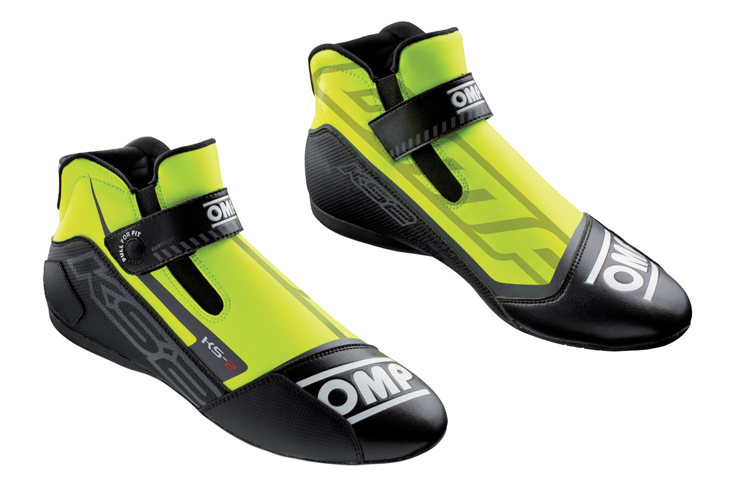OMP Racing IC82505932 - Shoe, KS-2, Driving, Mid-Top, FIA Approved, Suede Leather Outer, Fire Retardant Fabric Inner, Fluorescent Yellow / Black, Euro Size 32, Pair