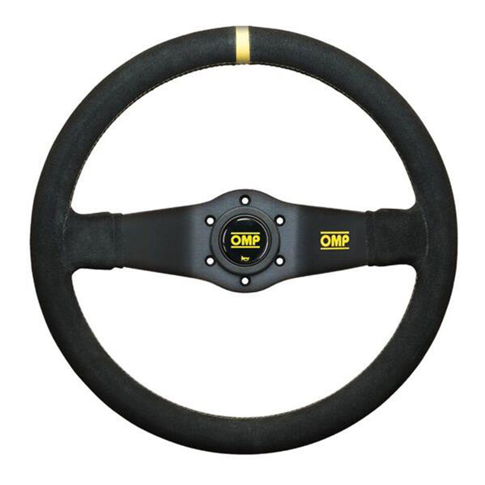 OMP Racing OD1951 Steering Wheel, Rally Scamociato, 350 mm Diameter, 95 mm Dish, 2-Spoke, Black Suede Grip, Aluminum, Black Anodized, Each