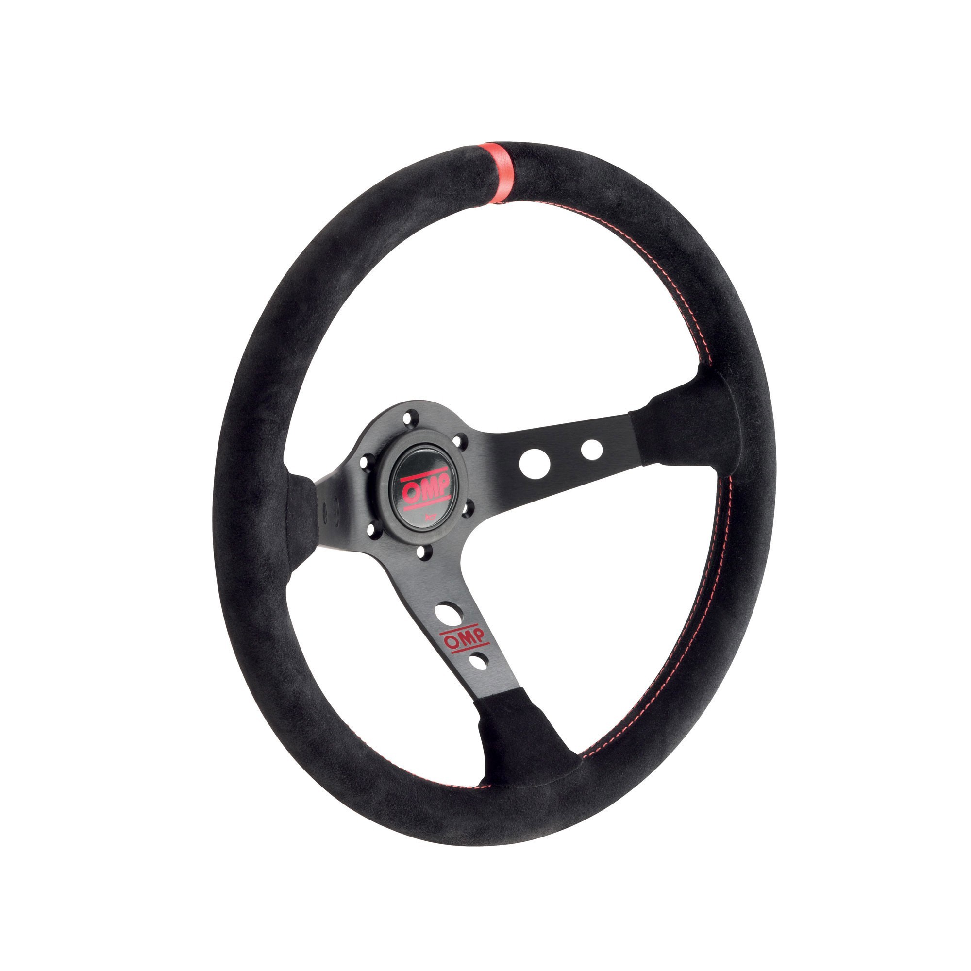 OMP Racing OD1954NR - Steering Wheel, Corsica Scamosciato, 350 mm Diameter, 95 mm Dish, 3-Spoke, Black Leather Grip, Aluminum, Black Anodized, Each
