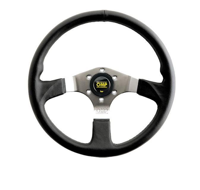 OMP Racing OD2019LN Steering Wheel, ASSO, 350 mm Diameter, Flat, 3-Spoke, Black Leather Grip, Steel, Chrome, Each
