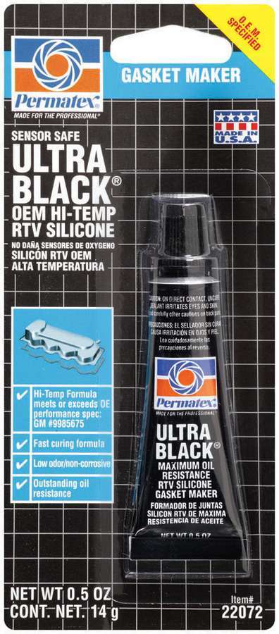 Permatex 22072 Sealant, Ultra Black, High Temp, Silicone, 0.5 oz Tube, Each