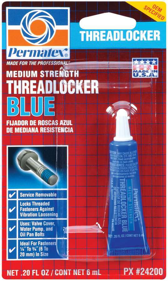 Permatex 24200 Thread Locker, Blue, Medium Strength, 6 ml Tube, Each