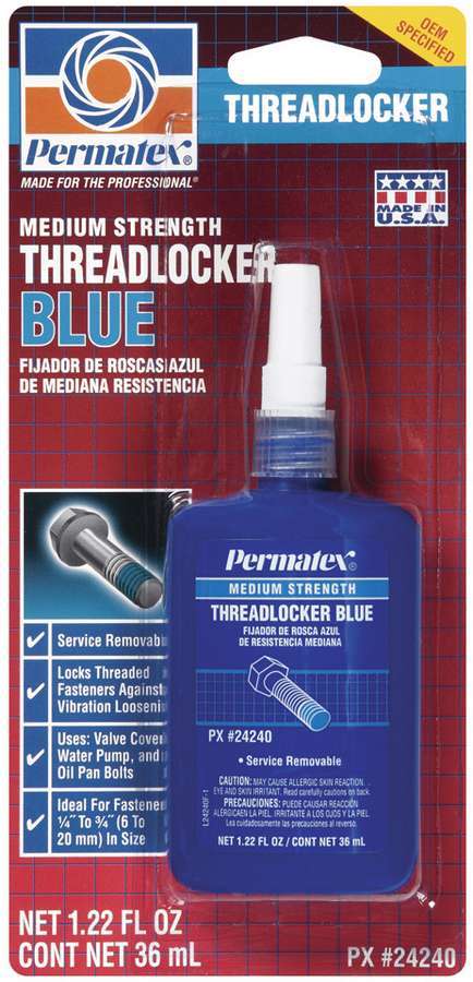 Permatex 24240 Thread Locker, Blue, Medium Strength, 36 ml Bottle, Each
