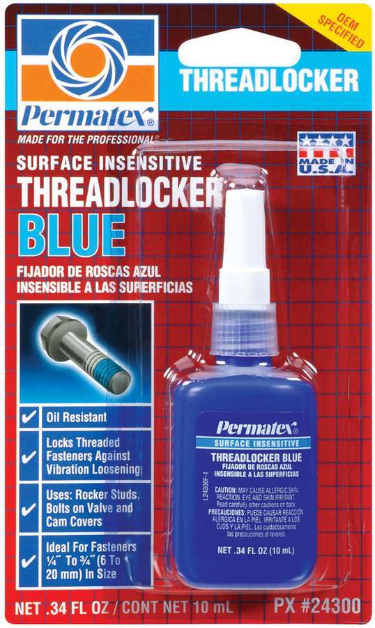 Permatex 24300 Thread Locker, Surface Insensitive Blue, Medium Strength, 10 ml Bottle, Each