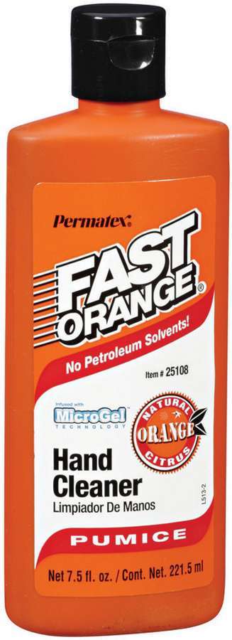 Permatex 25108 Hand Cleaner, Fast Orange, Pumice, 7.50 oz Bottle, Each