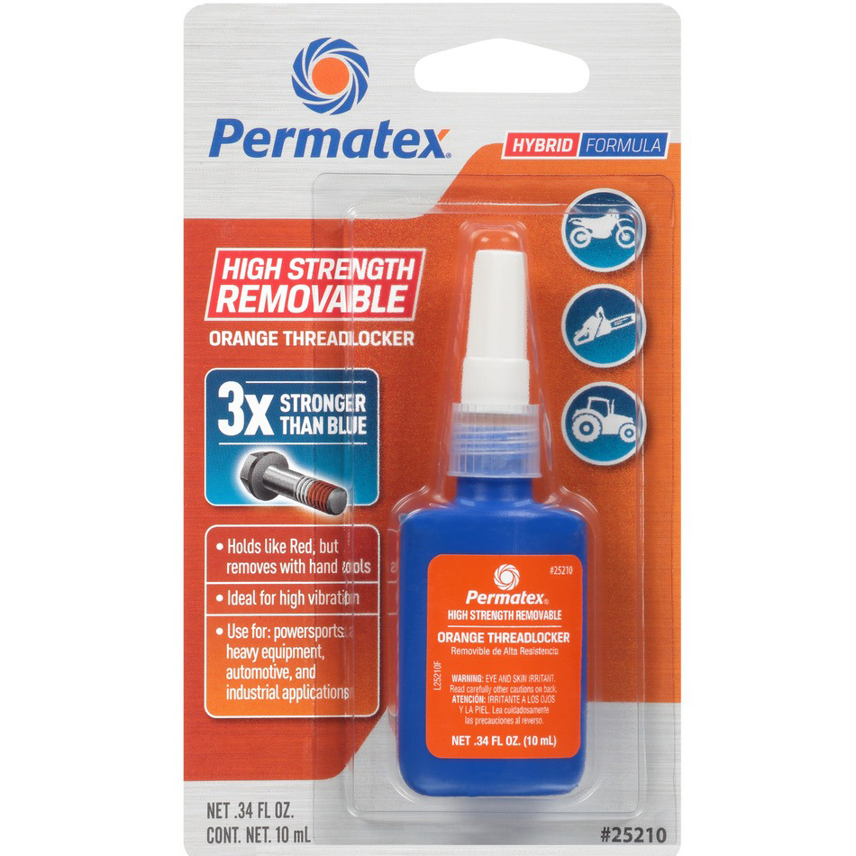 Permatex 25210 Thread Locker, Orange, High Strength, 10 ml Bottle, Each