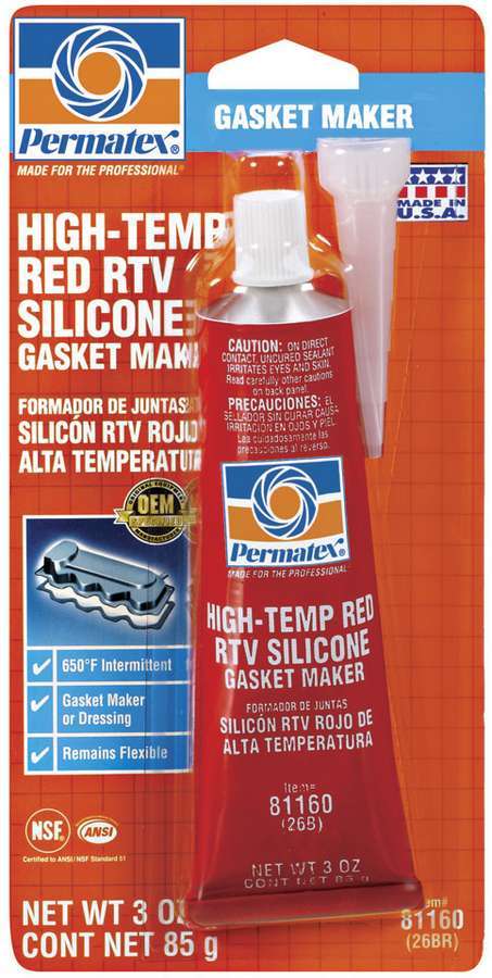 Permatex 81160 Sealant, High Temperature Red RTV, Silicone, 3.00 oz Tube, Each