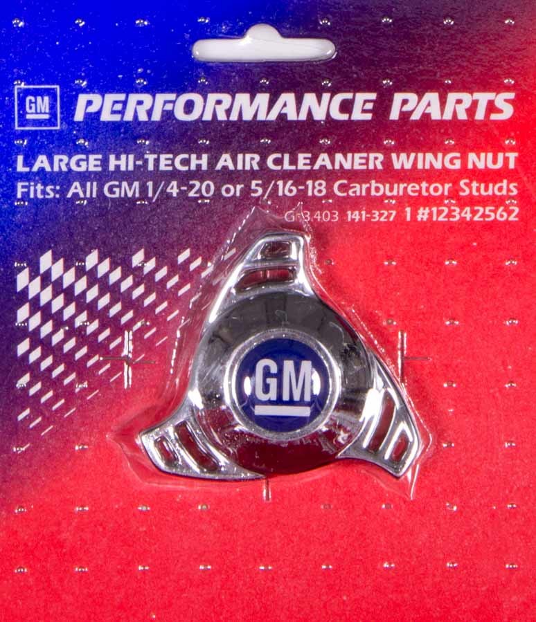 Proform 141-327 Air Cleaner Nut, Large, 1/4-20 in and 5/16-18 in Thread, GM Logo, Aluminum, Chrome, Each