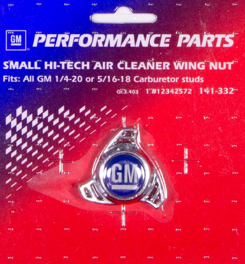 Proform 141-332 Air Cleaner Nut, Small, 1/4-20 and 5/16-18 in Thread, GM Logo, Aluminum, Chrome, Each