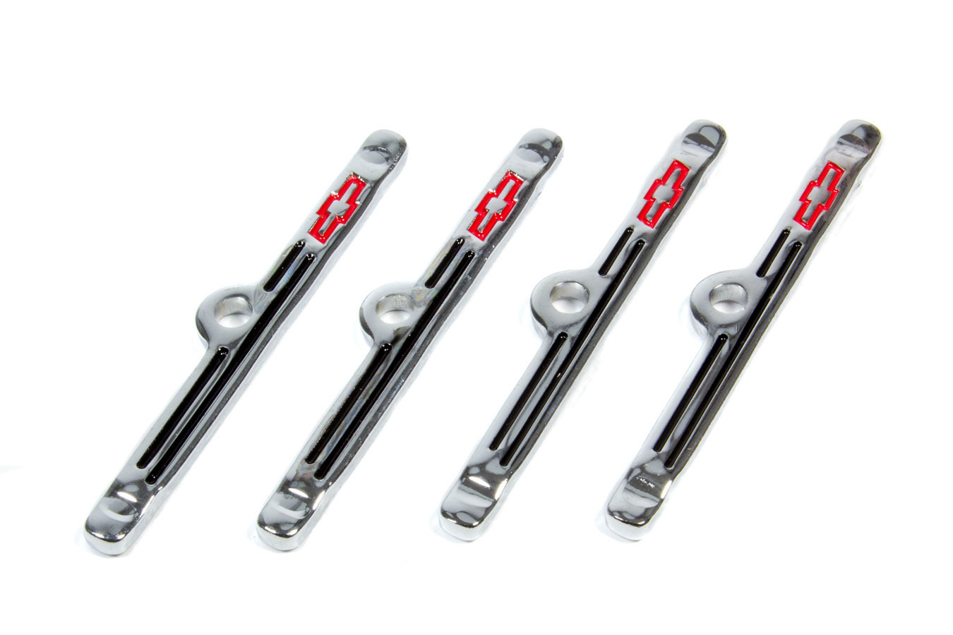 Proform 141-903 Valve Cover Hold Down Tabs, Bowtie Logo, Steel, Chrome, Small Block Chevy / V6, Set of 4