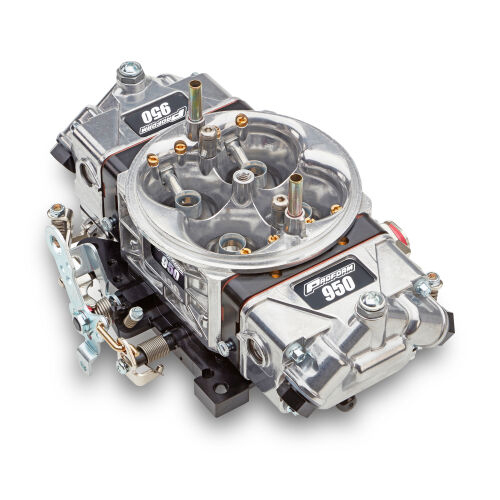 Proform 67202-ALC Carburetor, Race Series Drag Racing, 950 CFM, Square Bore, No Choke, Mechanical Secondary, Dual Inlet, Silver / Black, Alcohol, Each