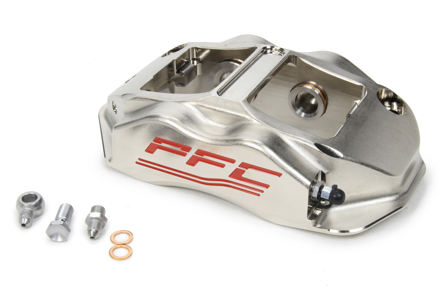 Performance Friction 94.323.290.365.01 Brake Caliper, ZR94, Driver Side, Leading, 4 Piston, Aluminum, Nickel Plated, 12.716 in OD, 1.250 in Thick Rotor, 7.00 Radial Mount, Each