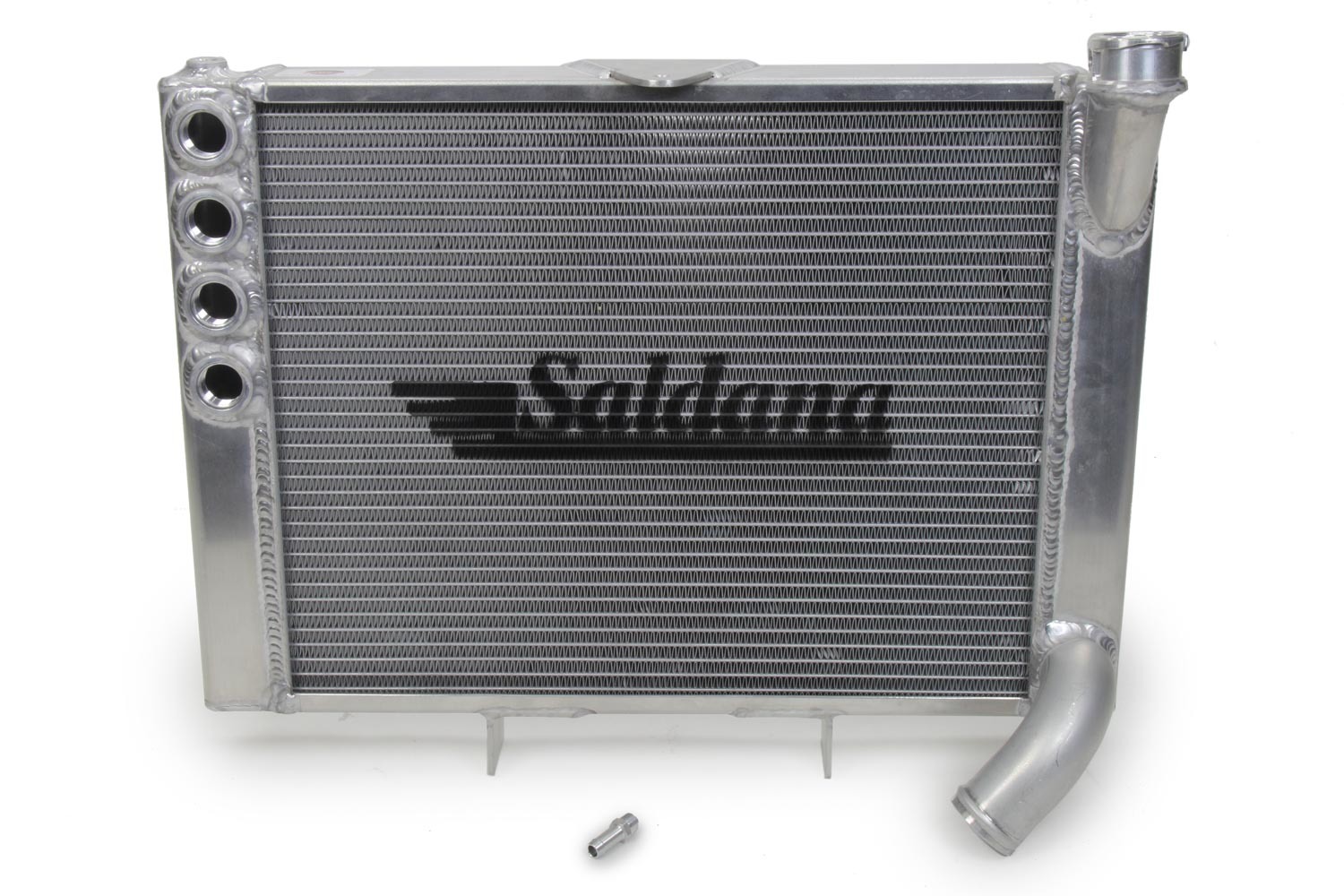 Saldana Racing Products SRS15CFDM-SP-KIT Radiator, Cross Flow, 20.625 in W x 16 in H x 1.750 in D, Quad 10 AN Driver Side Inlets, Center Outlet, Brackets / Hardware / Overflow Can / WP Housing Included, Aluminum, Natural, Sprint Car, Kit