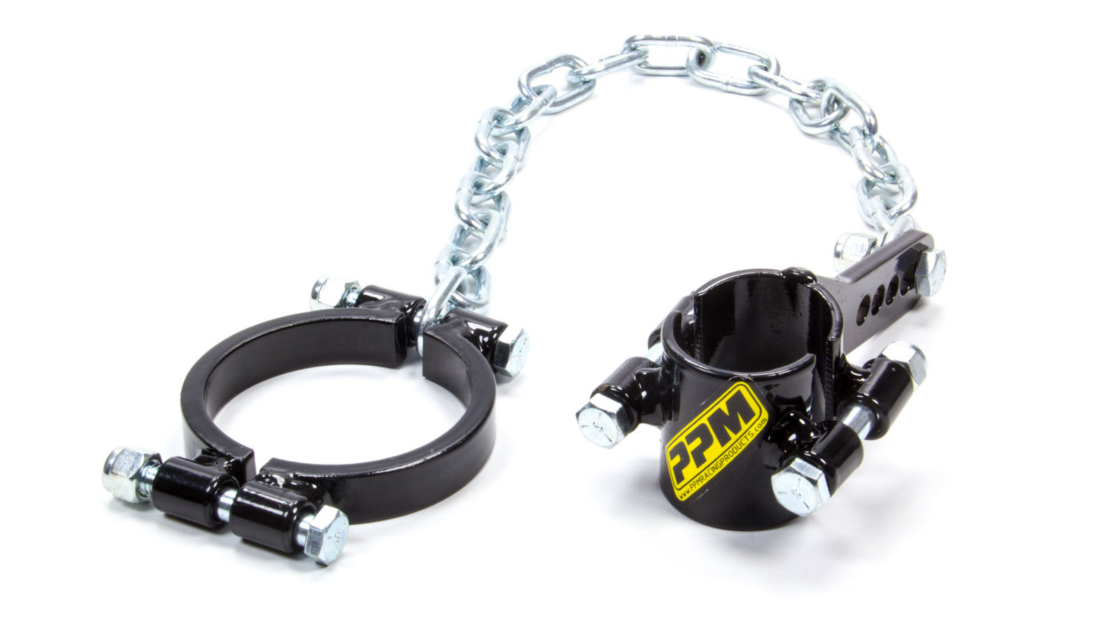 PPM Racing 0150LC Suspension Travel Limiter, Bolt-On, Chains / Clamps, 1-1/2 in Clamp, Black Anodized, Rear Suspension, Each
