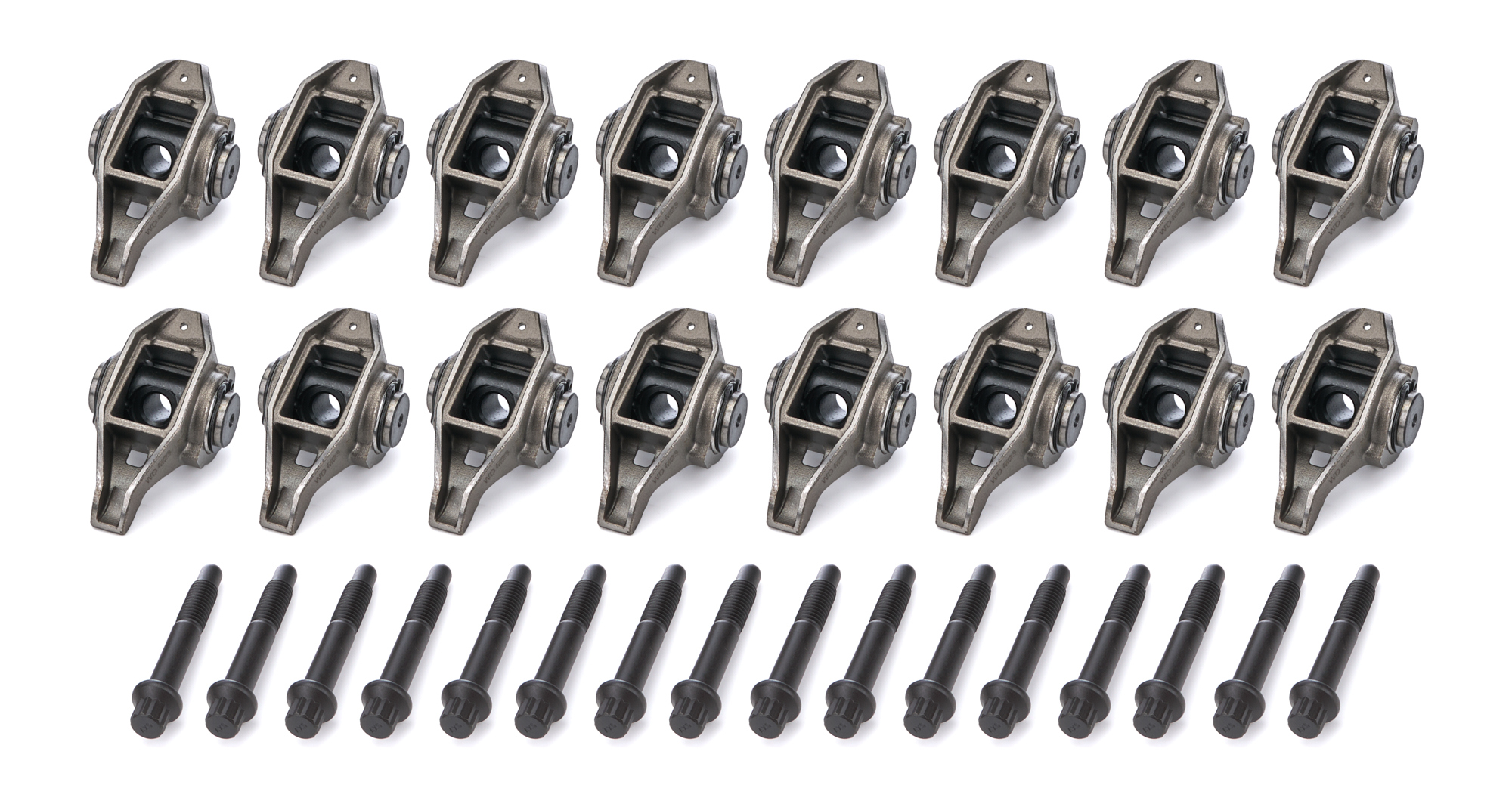 Rocker Arm - 8 mm Pedestal Mount - 1.70 Ratio - Roller Tip - Silicone Bronze Bushings - Steel - Natural - GM LS-Series - Set of 16