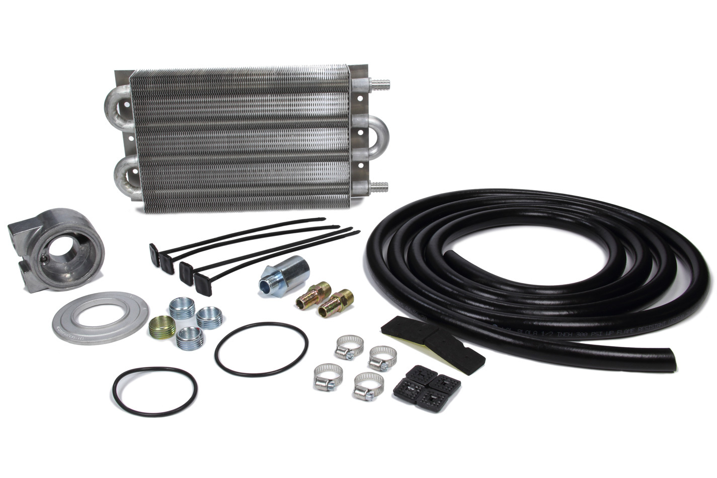 Perma Cool 10189 Fluid Cooler, Engine Oil System, 12.500 x 7.500 x 0.750 in, Tube Type, 1/2 in Hose Barb Inlet / Outlet, Adapter / Brackets / Fitting / Hardware / Hose, Aluminum, Natural, Kit
