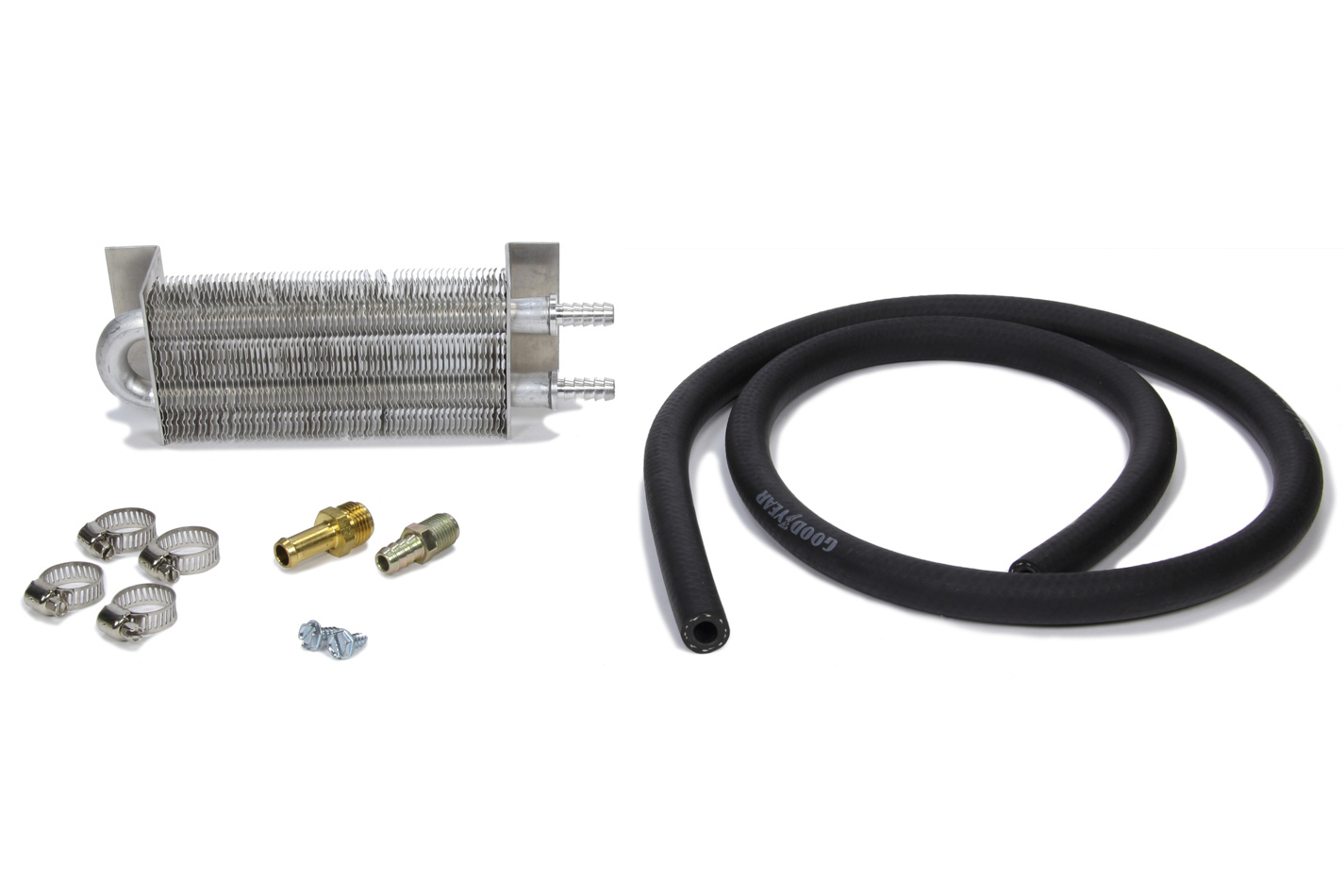 Perma Cool 71001 Fluid Cooler, 1.500 x 2.500 x 7.500 in, Tube Type, 11/32 in Hose Barb Inlet / Outlet, Fittings / Hardware / Hose, Aluminum, Natural, Fuel / Power Steering, Kit