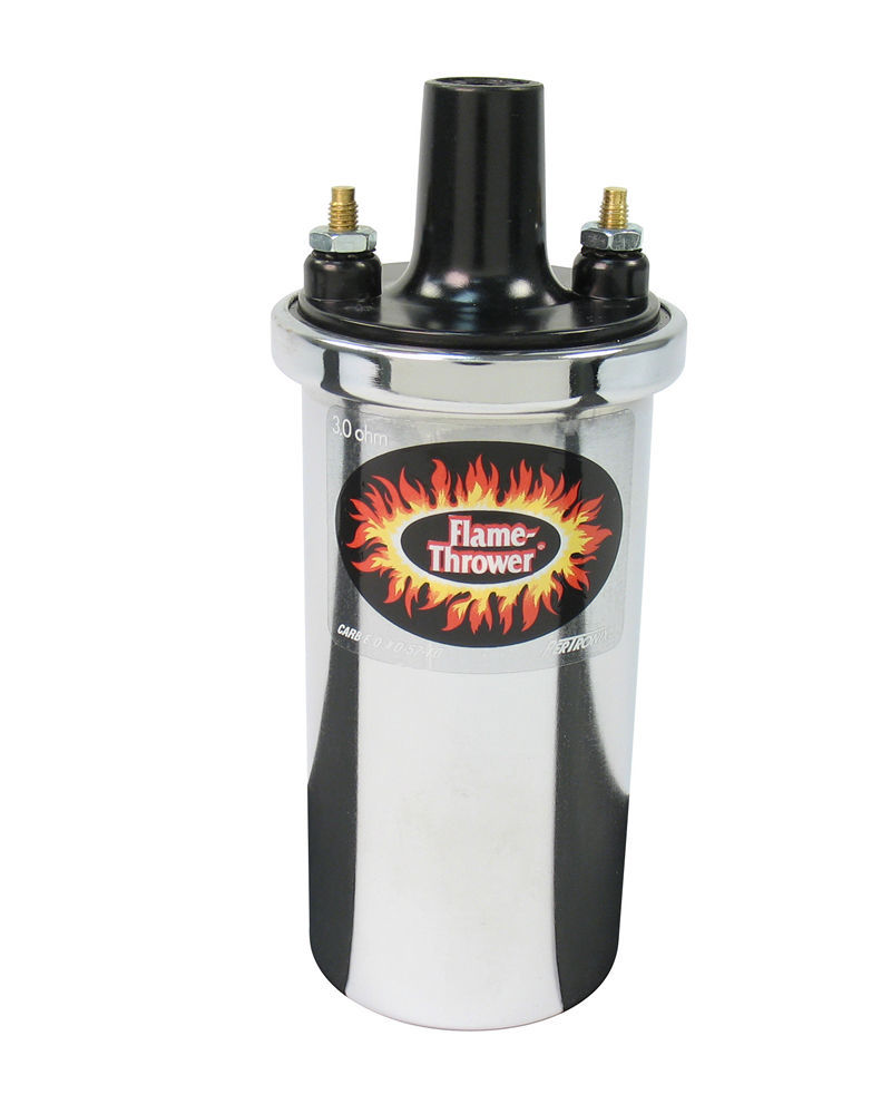 Pertronix Ignition 40501 Ignition Coil, Flame Thrower, Canister, 3.00 ohm, Female Socket, 40000V, Oil Filled, Chrome, Each