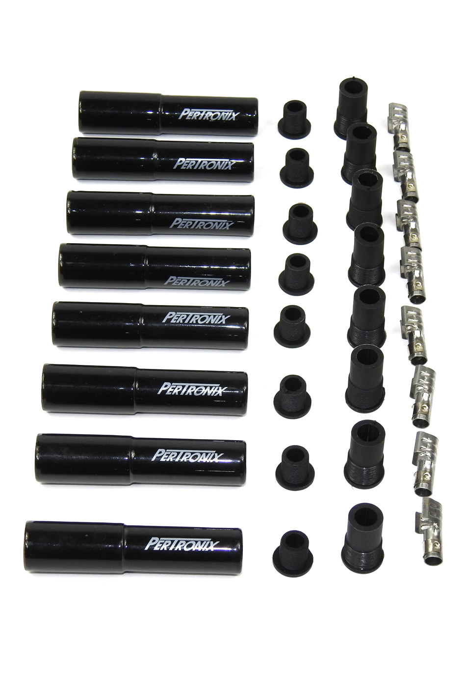 Pertronix Ignition 8562HT-8 Boot / Terminal Kit, Spark Plug, 8 mm, Ceramic, Black, Straight, Set of 8