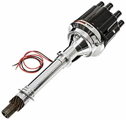 Pertronix Ignition D209800 Distributor, Flame-Thrower Billet Marine, Magnetic Pickup, Mechanical Advance, Socket Style, Black, Reverse Rotation, Chevy V8, Each