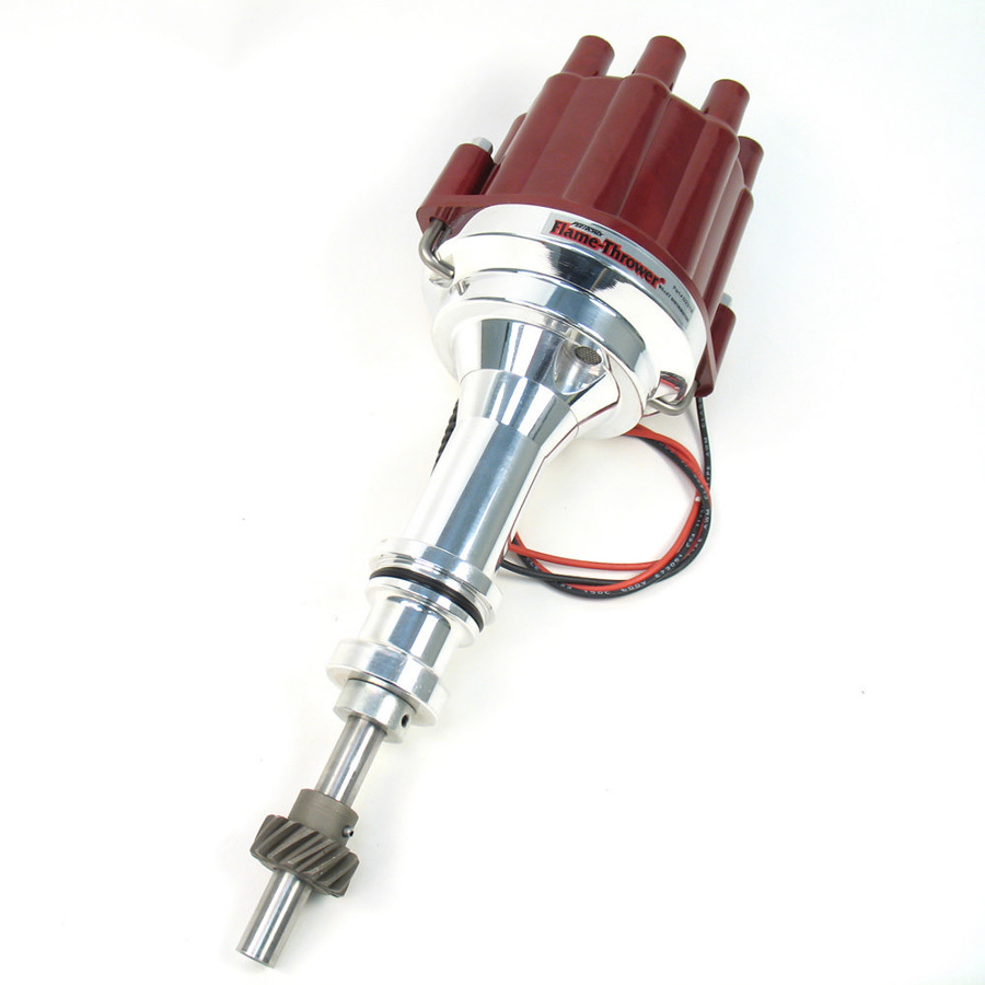 Pertronix Ignition D231801 Distributor, Flame-Thrower Billet Marine, Magnetic Pickup, Mechanical Advance, Socket Style, Red, Small Block Ford, Each
