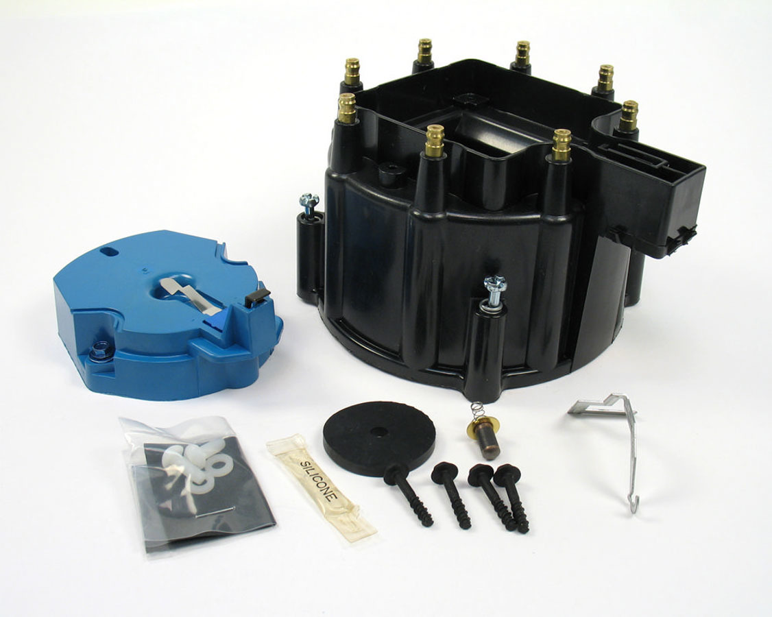Pertronix Ignition D4000 Cap and Rotor Kit, HEI Style Terminal, Brass Terminals, Twist Lock, Black, GM HEI Style V8, Kit