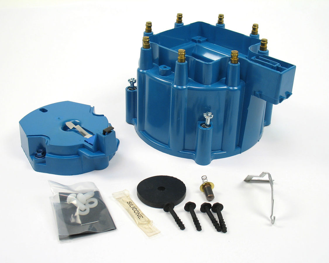 Pertronix Ignition D4002 Cap and Rotor Kit, HEI Style Terminal, Brass Terminals, Twist Lock, Blue, GM HEI Style V8, Kit