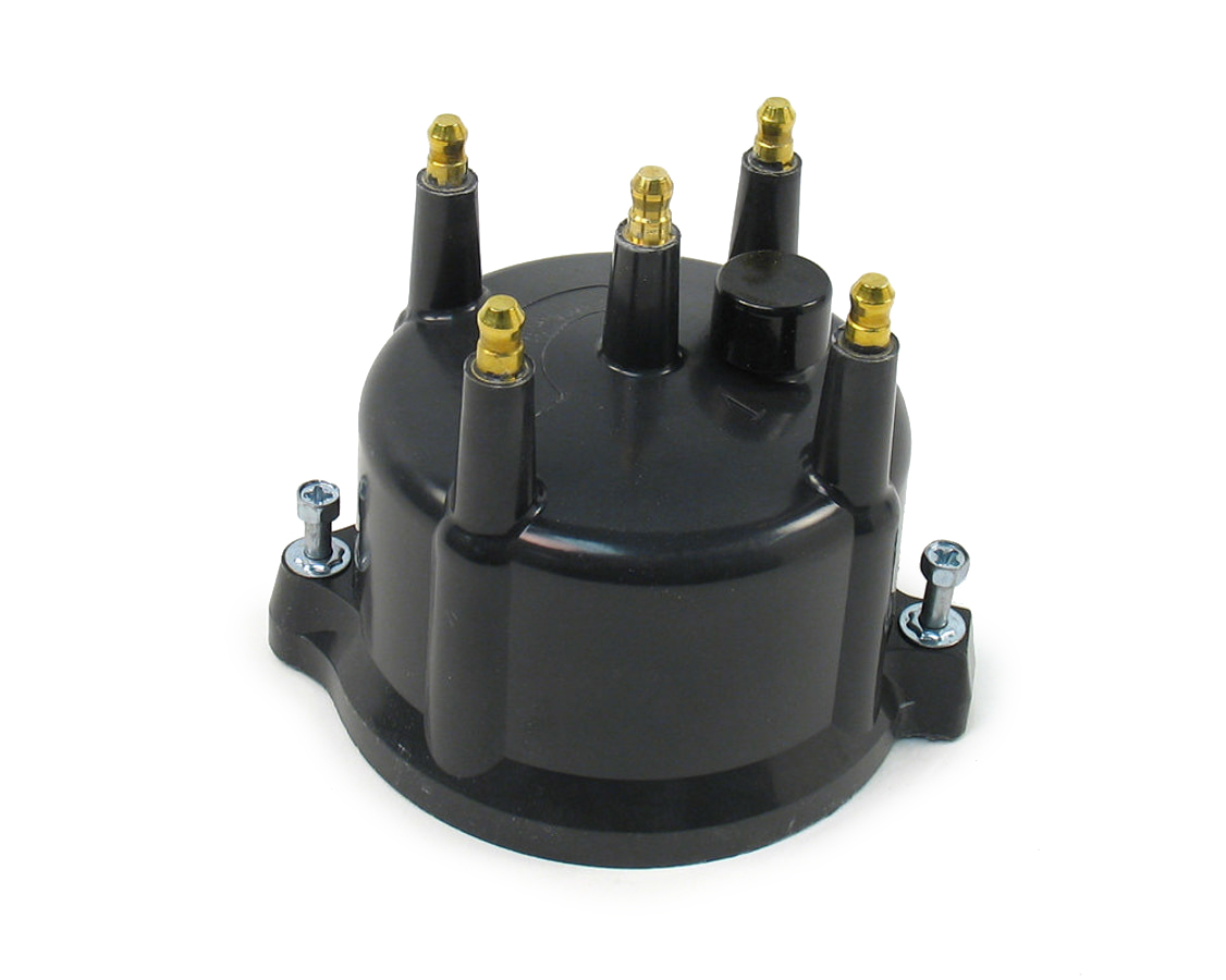 Pertronix Ignition D654710 Distributor Cap, Flame Thrower, HEI Style Terminals, Brass Terminals, Screw Down, Black, Vented, 4-Cylinder, Each