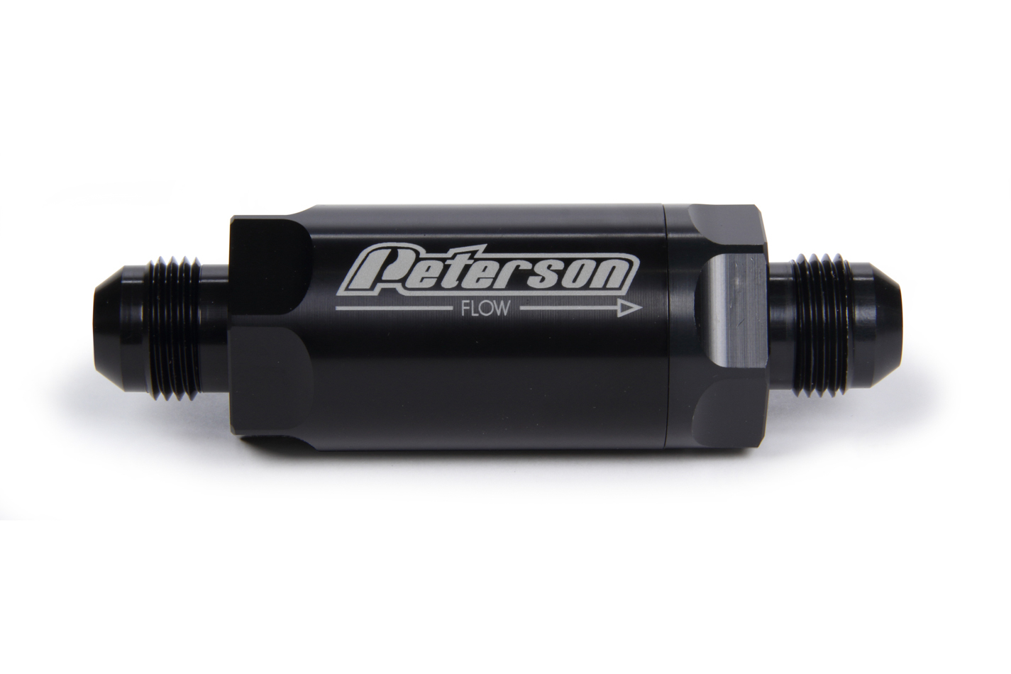 Peterson Fluid 09-0401 Oil Filter, Scavenge, In-Line, Straight, 8 AN Male Inlet, 8 AN Male Outlet, Aluminum, Black Anodized, Each