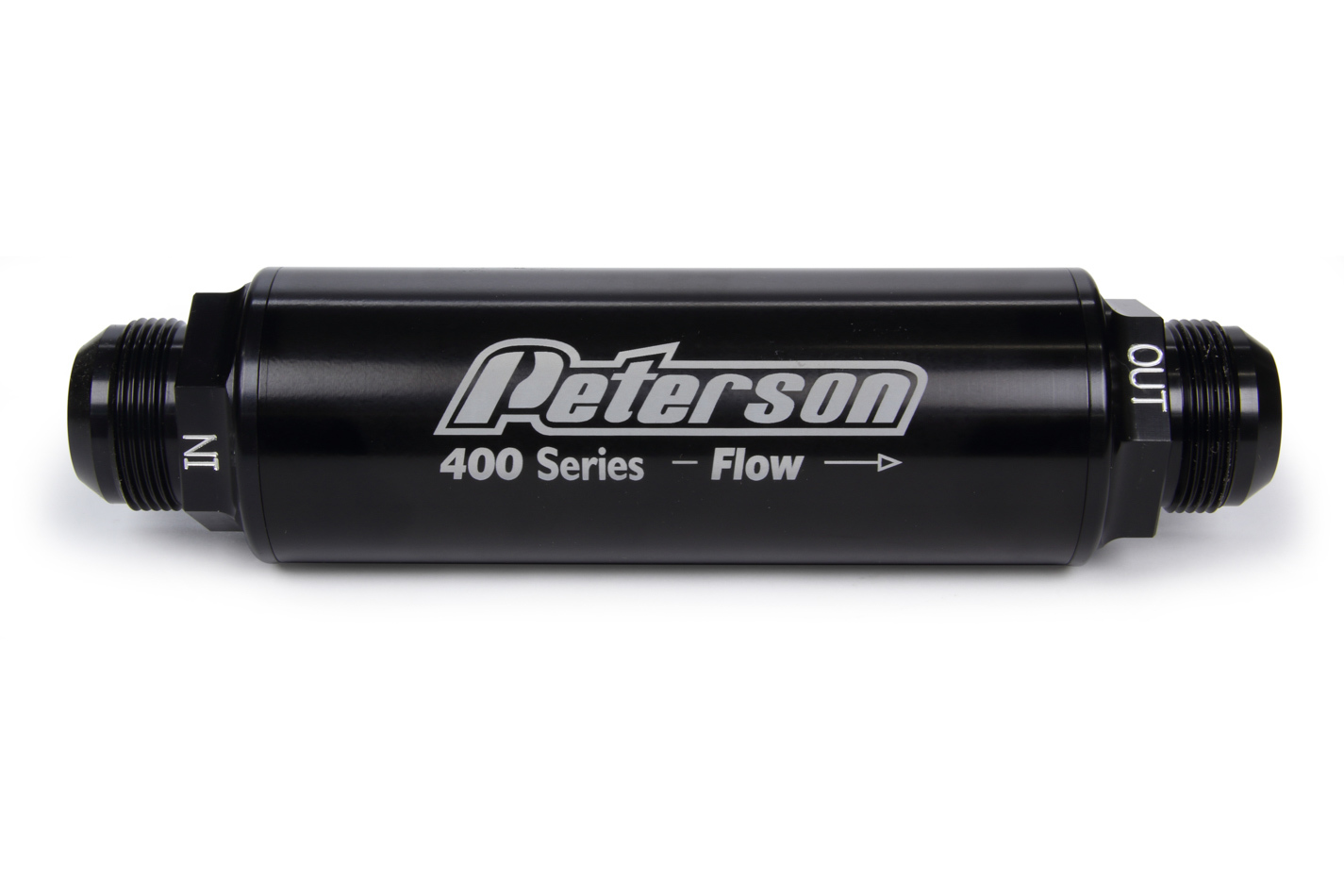 Peterson Fluid 09-0425 Oil Filter, 400 Series, In-Line, 75 Micron Stainless Screen, 20 AN Male Inlet, 20 AN Male Outlet, Aluminum, Black Anodized, Each