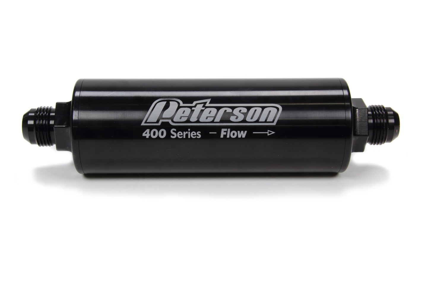 Peterson Fluid 09-0452 Fuel / Oil Filter, 400 Series, In-Line, 60 Micron Stainless Screen, 12 AN Male Inlet, 12 AN Male Outlet, Bypass, Aluminum, Black Anodized, Each
