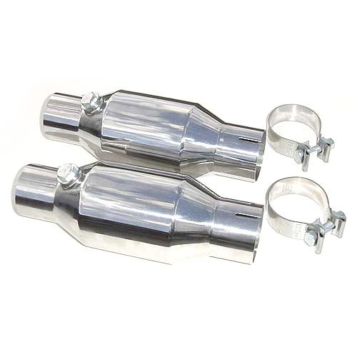 Pypes Exhaust CVM10K Catalytic Converter, High Flow Mini-Cat Kit, 2-1/2 in Inlet, 2-1/2 in Outlet, 11 in Long, Clamps Included, Stainless, Polished, Pair