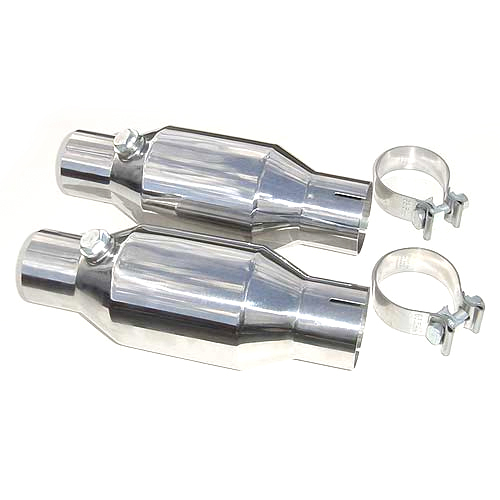 Pypes Exhaust CVM11K Catalytic Converter, High Flow Mini-Cat Kit, 2-1/2 in Inlet, 2-1/2 in Outlet, 11 in Long, Clamps Included, Stainless, Polished, Pair