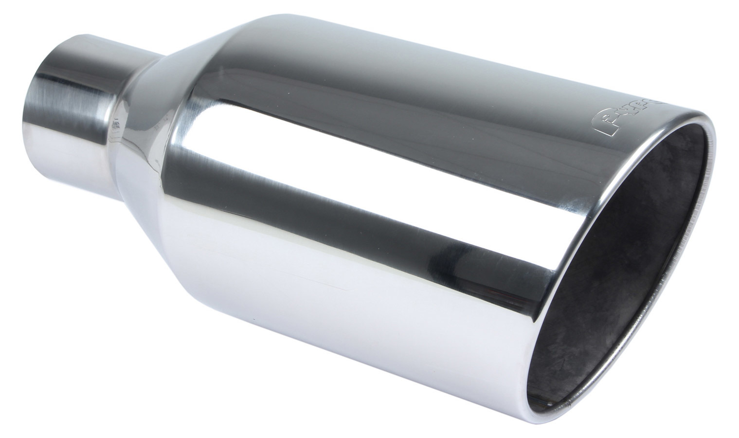 Pypes Exhaust EVT408 Exhaust Tip, Monster, Weld-On, 4 in Inlet, 8 in Round Outlet, 18 in Long, Single Wall, Rolled Edge, Angled Cut, Stainless, Polished, Each