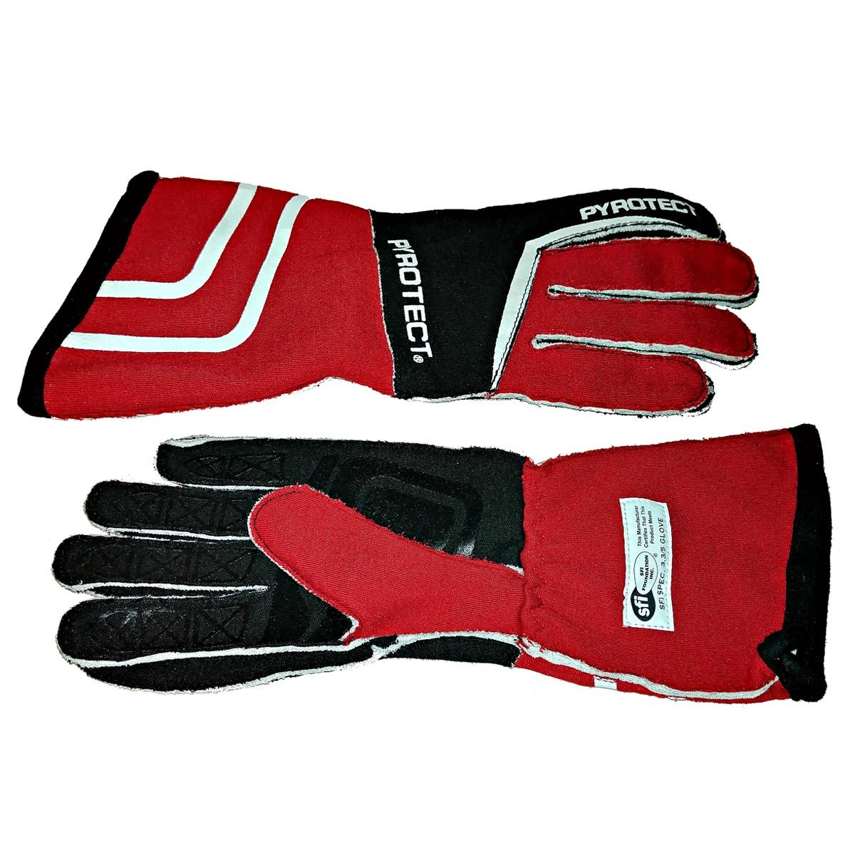 Pyrotect Safety GS240420 Gloves, Driving, SFI 3.3/5, Double Layer, Sport Reverse Stitch, Nomex, Black / Red, Large, Pair
