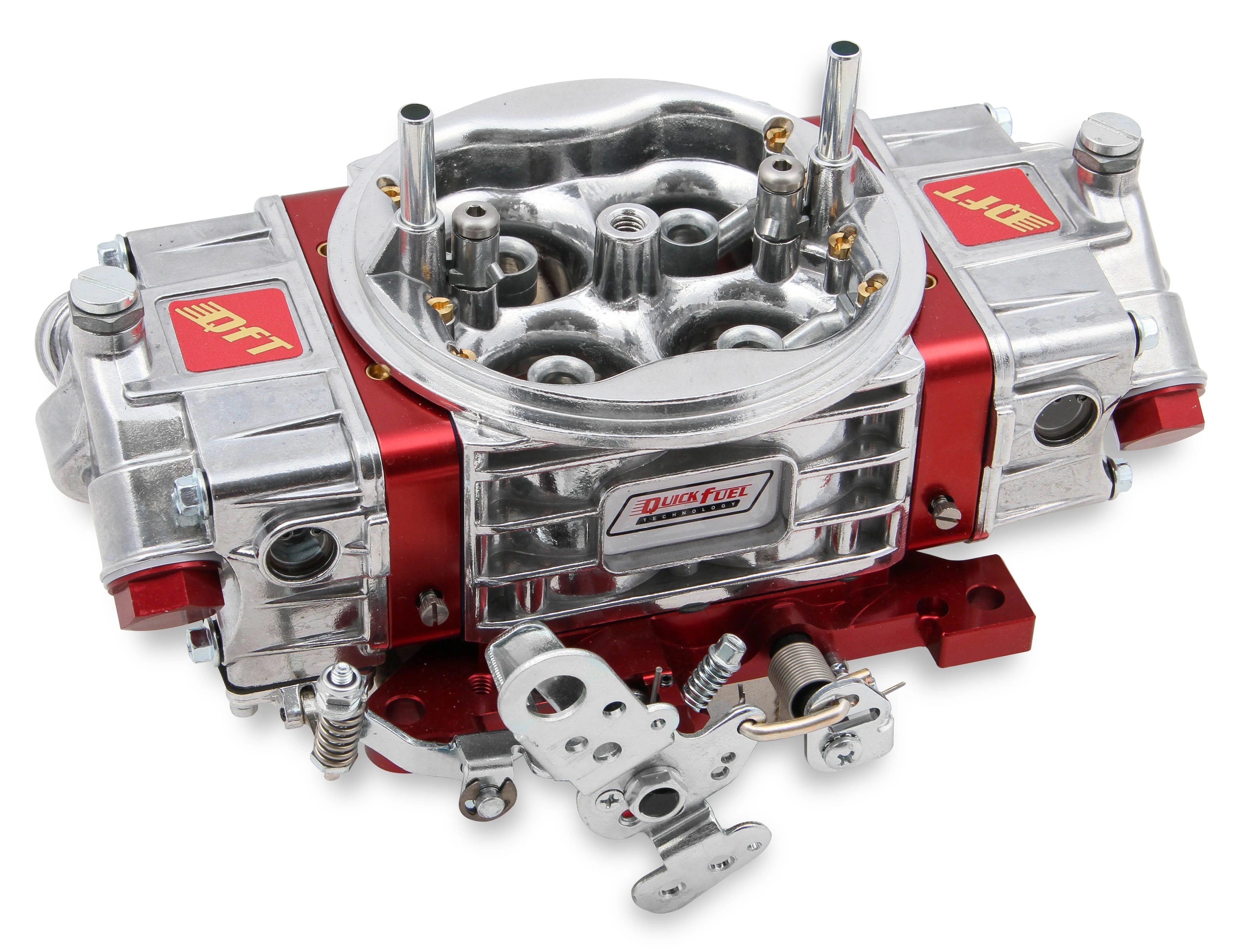 Carburetor - Q-Series Circle Track - 4-Barrel - 750 CFM - Square Bore - No Choke - Mechanical Secondary - Dual Inlet - Aluminum - Red Anodized / Tumble Polished - Each