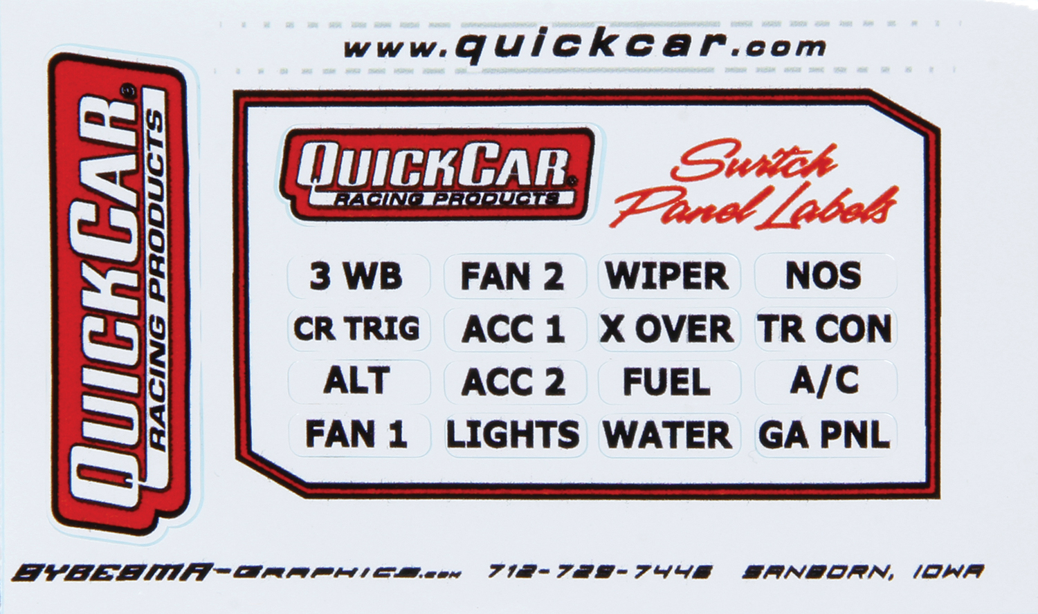 QuickCar 50003 Information Sticker, Switch Panel, 16 Variou