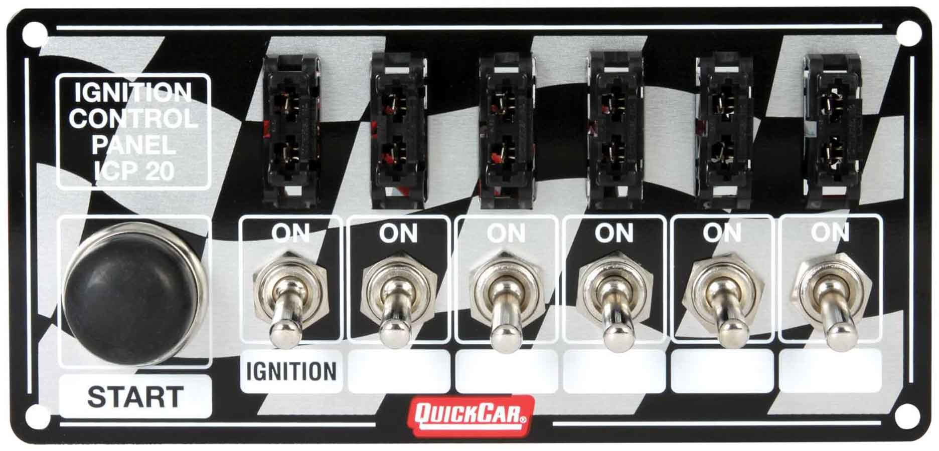 QuickCar 50-163 Switch Panel, Dash Mount, 6-7/8 x 3-1/4 in, 6 Toggles / 1 Momentary Button, Fused, Checkered, Kit